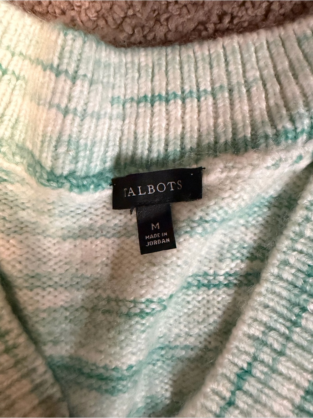Talbots Mint-Stripe V-Neck Pullover Sweater - Picture 2 of 3